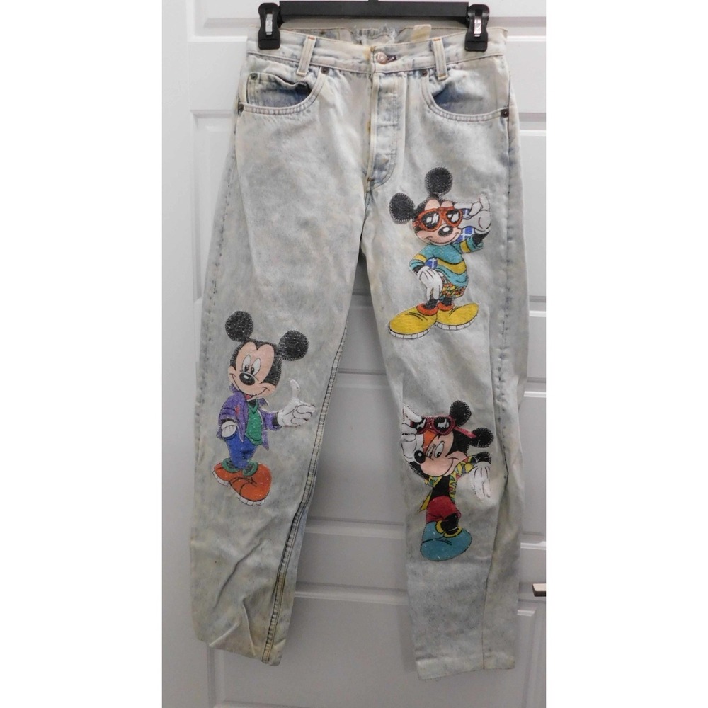 Too Cute Disney Mickey Mouse Patched Womens Levis Vintage‎ 90s sz 8 27 x 28.5 in